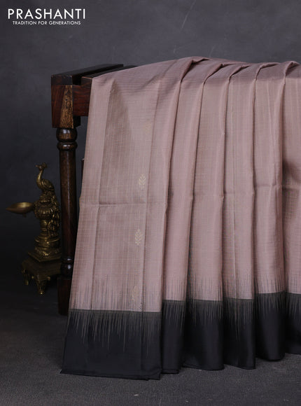 Pure soft silk saree beige and black with allover zari weaves and simple border