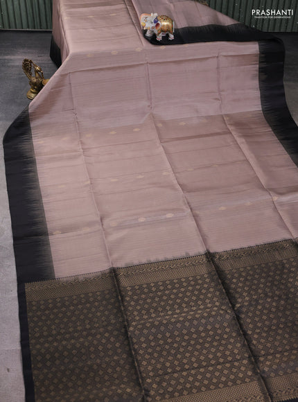 Pure soft silk saree beige and black with allover zari weaves and simple border