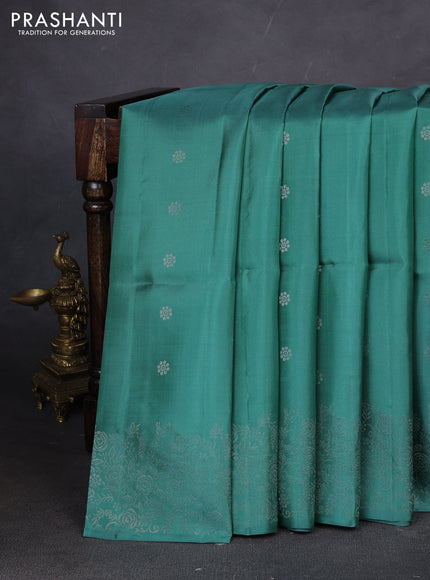 Pure soft silk saree pastel green with silver zari woven buttas and rich silver zari woven border