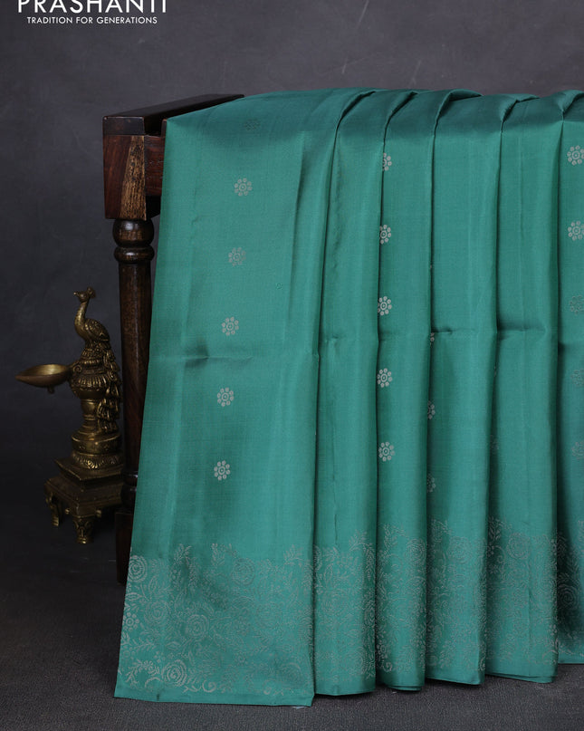 Pure soft silk saree pastel green with silver zari woven buttas and rich silver zari woven border
