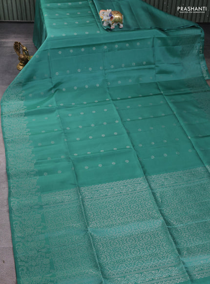 Pure soft silk saree pastel green with silver zari woven buttas and rich silver zari woven border