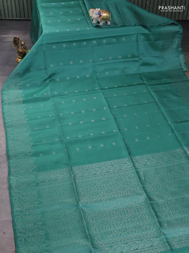 Pure soft silk saree pastel green with silver zari woven buttas and rich silver zari woven border