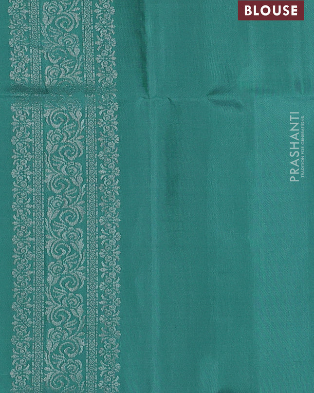 Pure soft silk saree pastel green with silver zari woven buttas and rich silver zari woven border