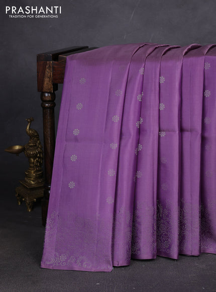 Pure soft silk saree pastel lavender with silver zari woven buttas and rich silver zari woven border