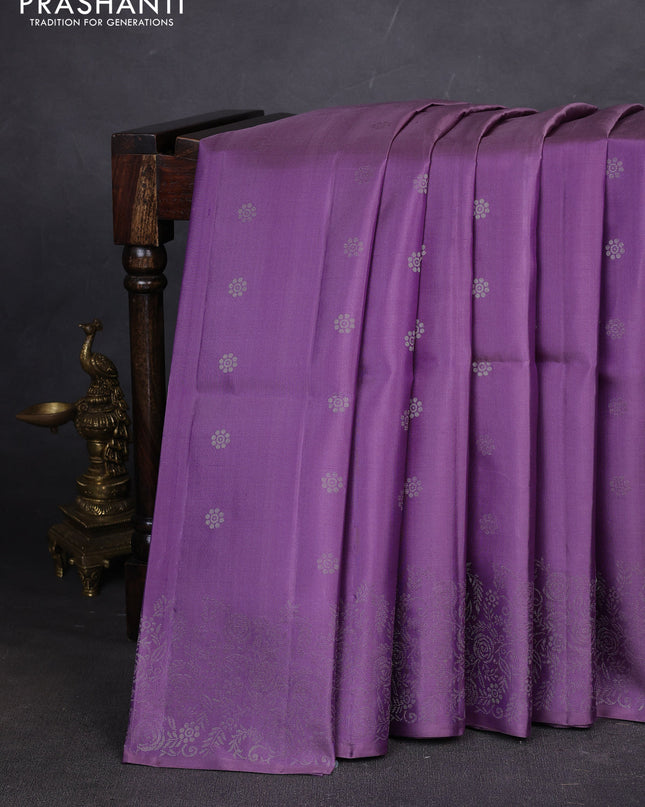 Pure soft silk saree pastel lavender with silver zari woven buttas and rich silver zari woven border