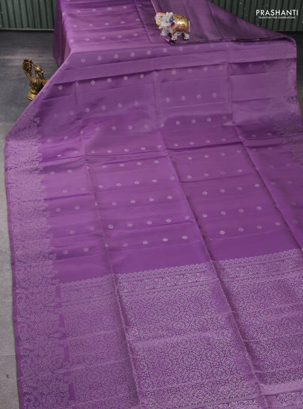 Pure soft silk saree pastel lavender with silver zari woven buttas and rich silver zari woven border