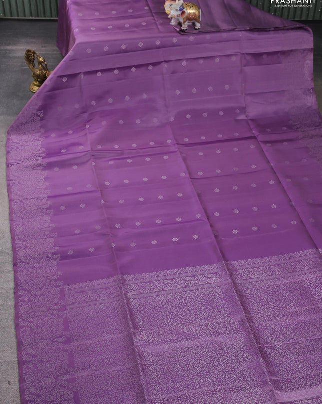 Pure soft silk saree pastel lavender with silver zari woven buttas and rich silver zari woven border