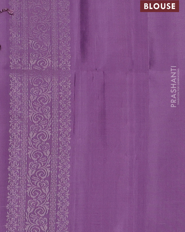 Pure soft silk saree pastel lavender with silver zari woven buttas and rich silver zari woven border