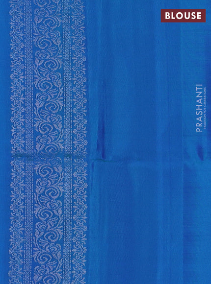 Pure soft silk saree dual shade of teal blue with silver zari woven buttas and rich silver zari woven border