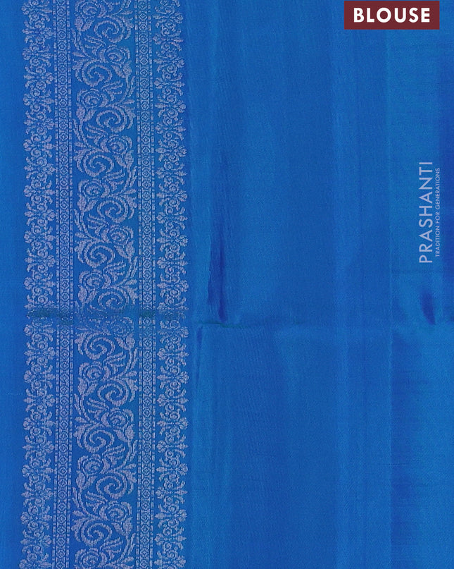 Pure soft silk saree dual shade of teal blue with silver zari woven buttas and rich silver zari woven border