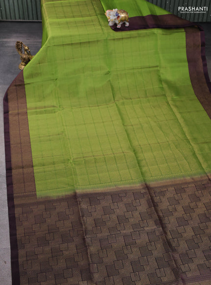 Pure soft silk saree light green and deep jamun with allover brocade weaves and zari woven border