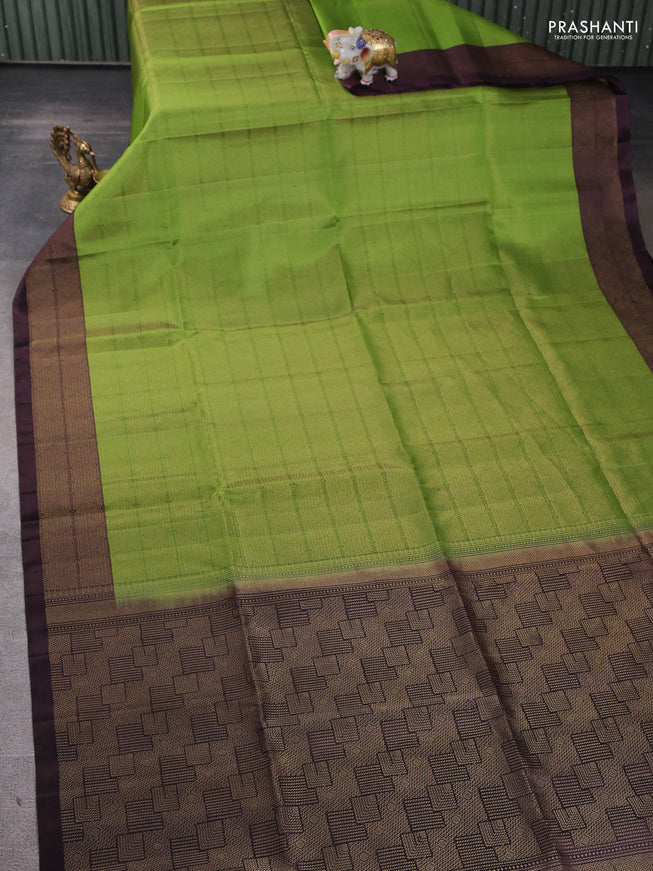 Pure soft silk saree light green and deep jamun with allover brocade weaves and zari woven border