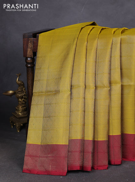 Pure soft silk saree mehendi green and maroon with allover brocade weaves and zari woven border