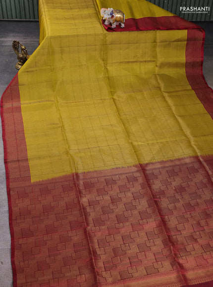 Pure soft silk saree mehendi green and maroon with allover brocade weaves and zari woven border