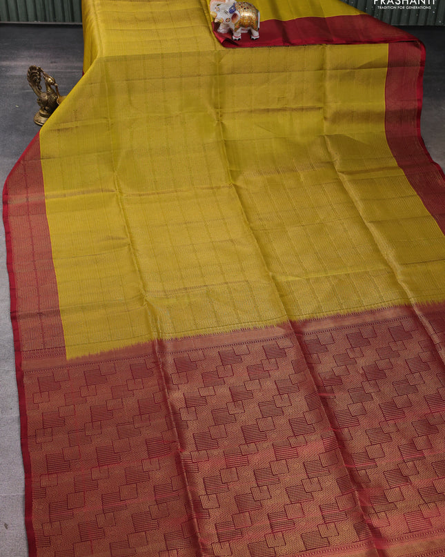 Pure soft silk saree mehendi green and maroon with allover brocade weaves and zari woven border