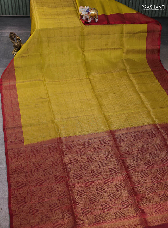 Pure soft silk saree mehendi green and maroon with allover brocade weaves and zari woven border