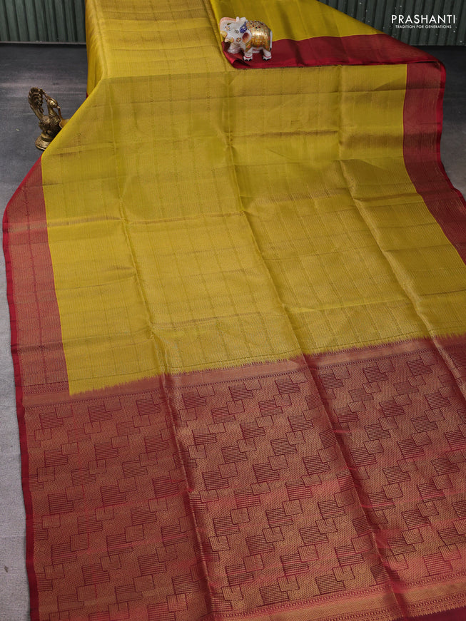 Pure soft silk saree mehendi green and maroon with allover brocade weaves and zari woven border