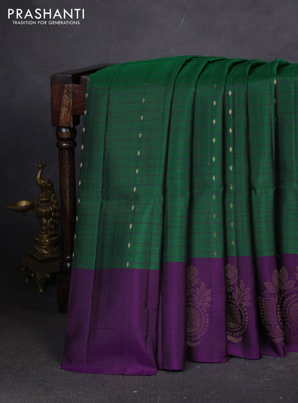Pure soft silk saree green and purple with allover zari checks & buttas and zari woven butta border