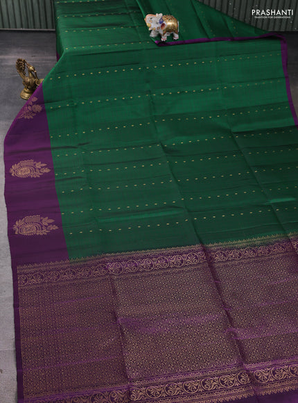 Pure soft silk saree green and purple with allover zari checks & buttas and zari woven butta border