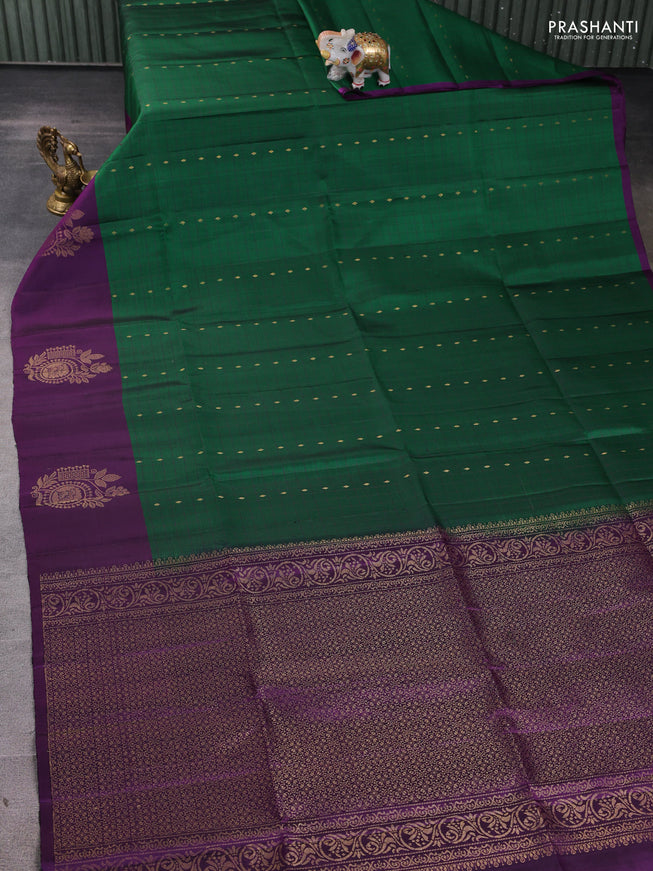 Pure soft silk saree green and purple with allover zari checks & buttas and zari woven butta border