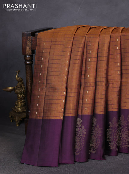 Pure soft silk saree dark rust and wine shade with allover zari checks & buttas and zari woven butta border