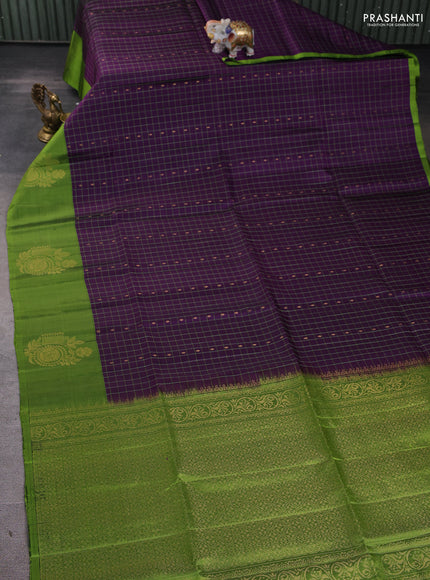 Pure soft silk saree purple and light green with allover zari checks & buttas and zari woven butta border