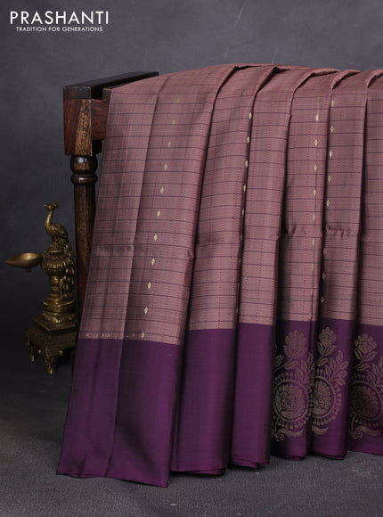 Pure soft silk saree brown and wine shade with allover zari checks & buttas and zari woven butta border