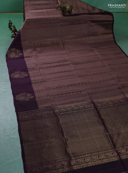 Pure soft silk saree brown and wine shade with allover zari checks & buttas and zari woven butta border