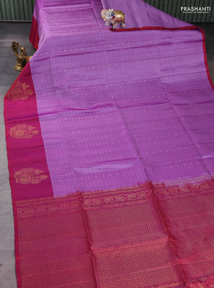 Pure soft silk saree lavender and dual shade of maroon with allover zari checks & buttas and zari woven butta border