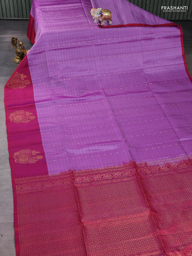 Pure soft silk saree lavender and dual shade of maroon with allover zari checks & buttas and zari woven butta border