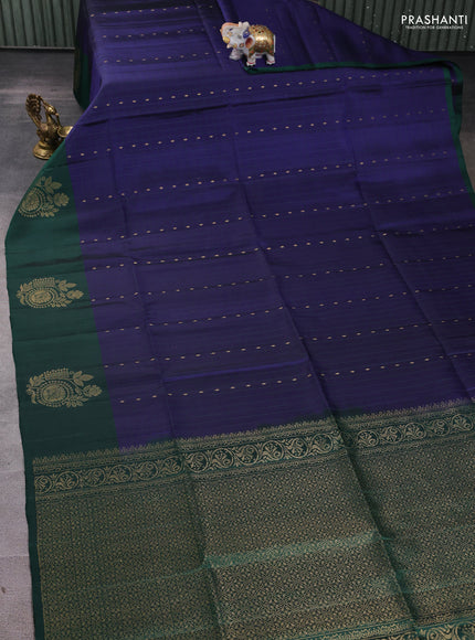 Pure soft silk saree blue and green with allover zari checks & buttas and zari woven butta border