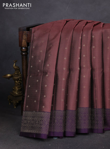 Pure soft silk saree rosy brown and jamun shade with allover zari weaves and zari woven border
