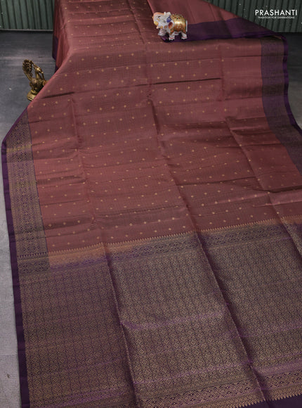 Pure soft silk saree rosy brown and jamun shade with allover zari weaves and zari woven border
