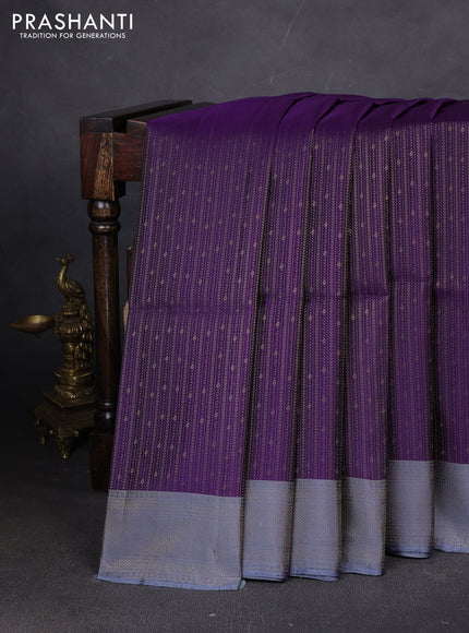 Pure soft silk saree violet and grey with allover zari weaves and zari woven border