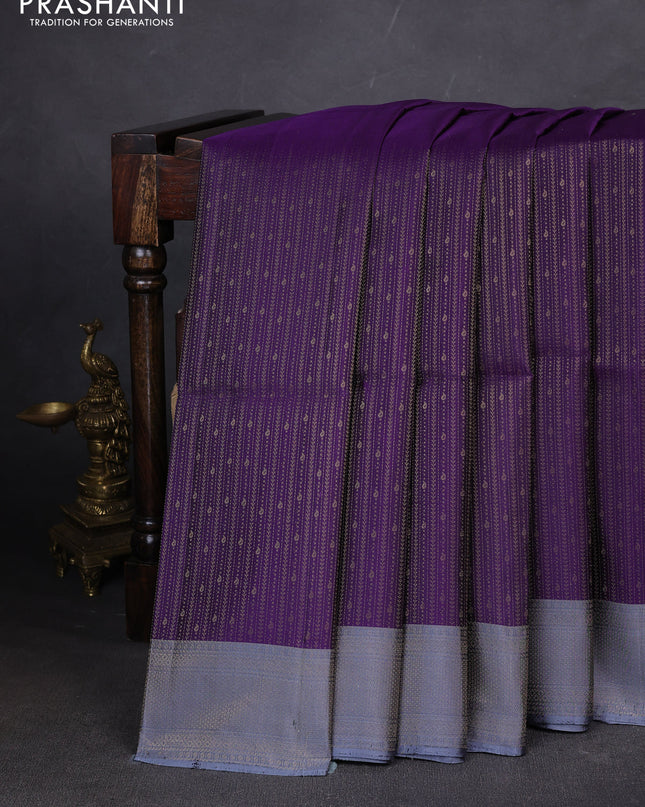 Pure soft silk saree violet and grey with allover zari weaves and zari woven border
