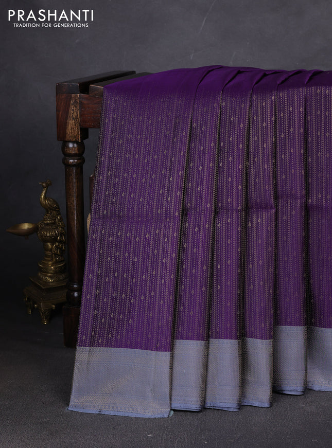 Pure soft silk saree violet and grey with allover zari weaves and zari woven border