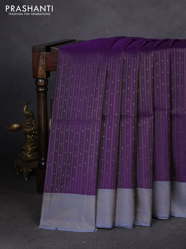 Pure soft silk saree violet and grey with allover zari weaves and zari woven border