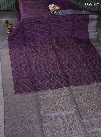 Pure soft silk saree violet and grey with allover zari weaves and zari woven border