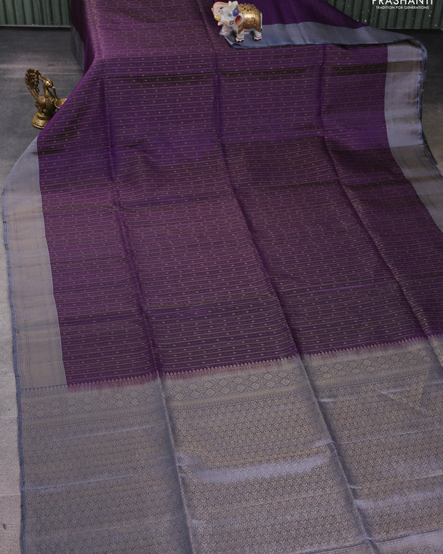 Pure soft silk saree violet and grey with allover zari weaves and zari woven border