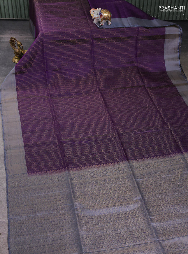 Pure soft silk saree violet and grey with allover zari weaves and zari woven border