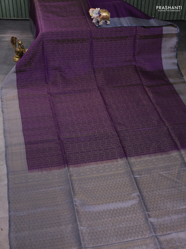 Pure soft silk saree violet and grey with allover zari weaves and zari woven border