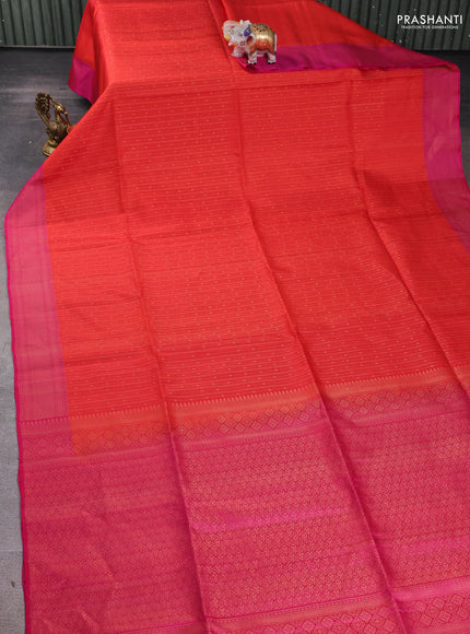 Pure soft silk saree orange and pink with allover zari weaves and zari woven border