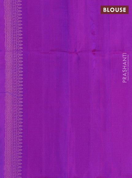 Pure soft silk saree teal blue and purple with allover zari weaves and zari woven border