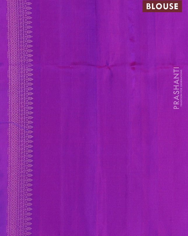 Pure soft silk saree teal blue and purple with allover zari weaves and zari woven border