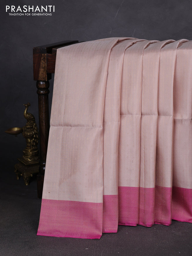 Pure soft silk saree beige and pink shade with allover zari weaves and zari woven border