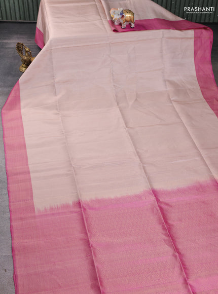 Pure soft silk saree beige and pink shade with allover zari weaves and zari woven border