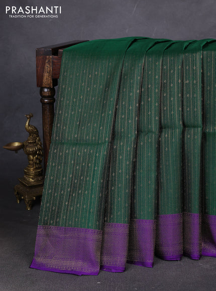 Pure soft silk saree green and violet with allover zari weaves and zari woven border
