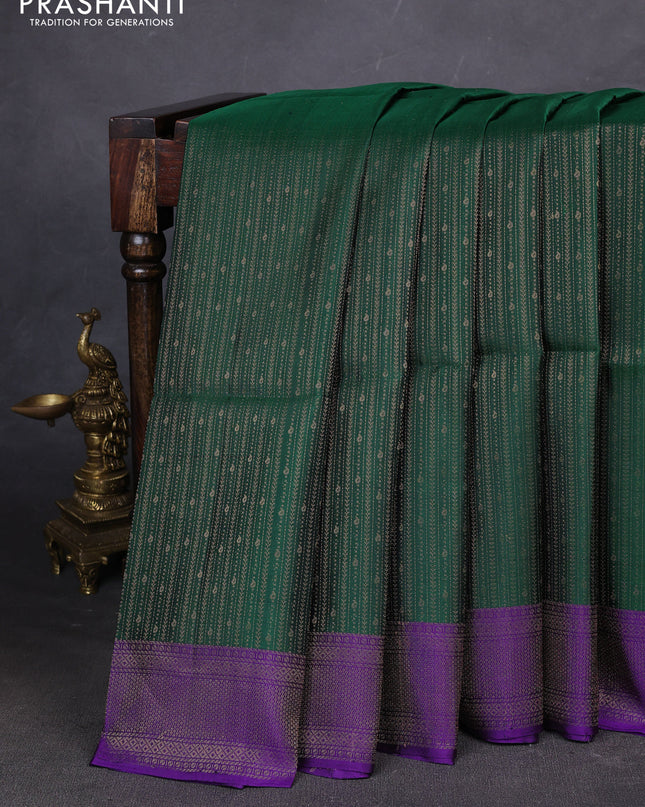 Pure soft silk saree green and violet with allover zari weaves and zari woven border