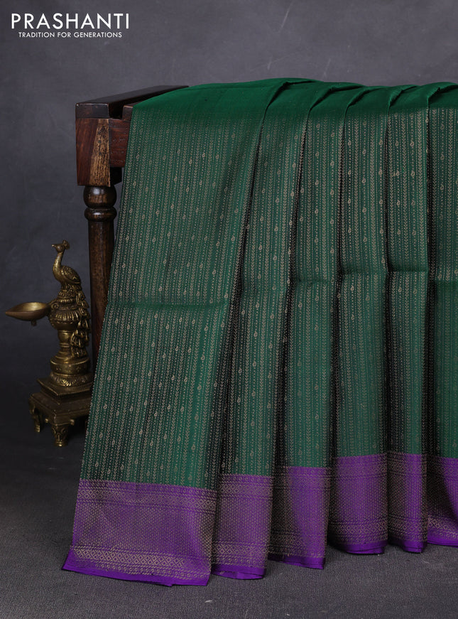 Pure soft silk saree green and violet with allover zari weaves and zari woven border