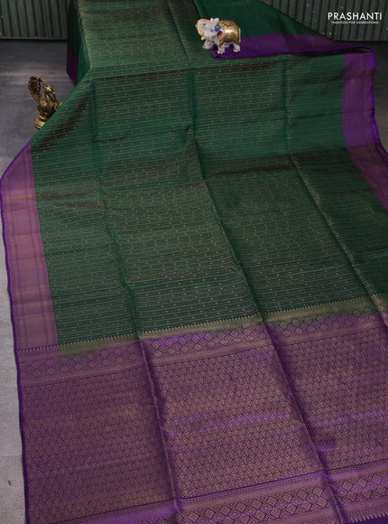 Pure soft silk saree green and violet with allover zari weaves and zari woven border